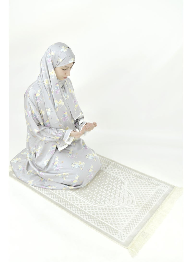  داماس كولكشن باس صلاة نسائي قطعة واحدة من قماش حرير الساتان مع وشاح متصل وجيب – ملابس صلاة شرعية مريحة - Image 4